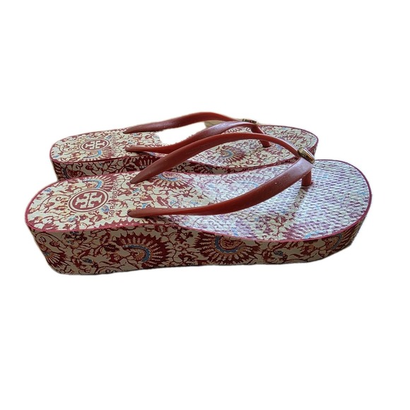 Tory Burch Thandie Wedge Flip Flop Rubber Hawaii Exclusive Print 8.5 - Picture 3 of 11